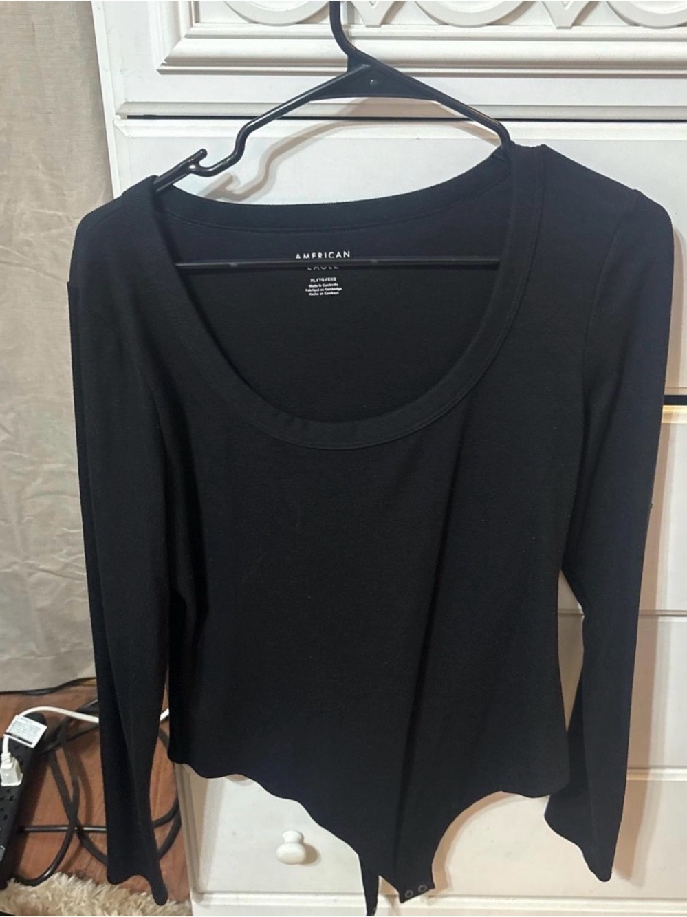 American Eagle Outfitters Black Scoop Neck Long Sleeve Bodysuit